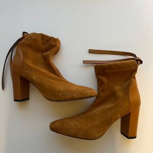 Stuart Weitzman Wolfe Sock Suede and Leather Panel Ankle Heeled Booties size 9W